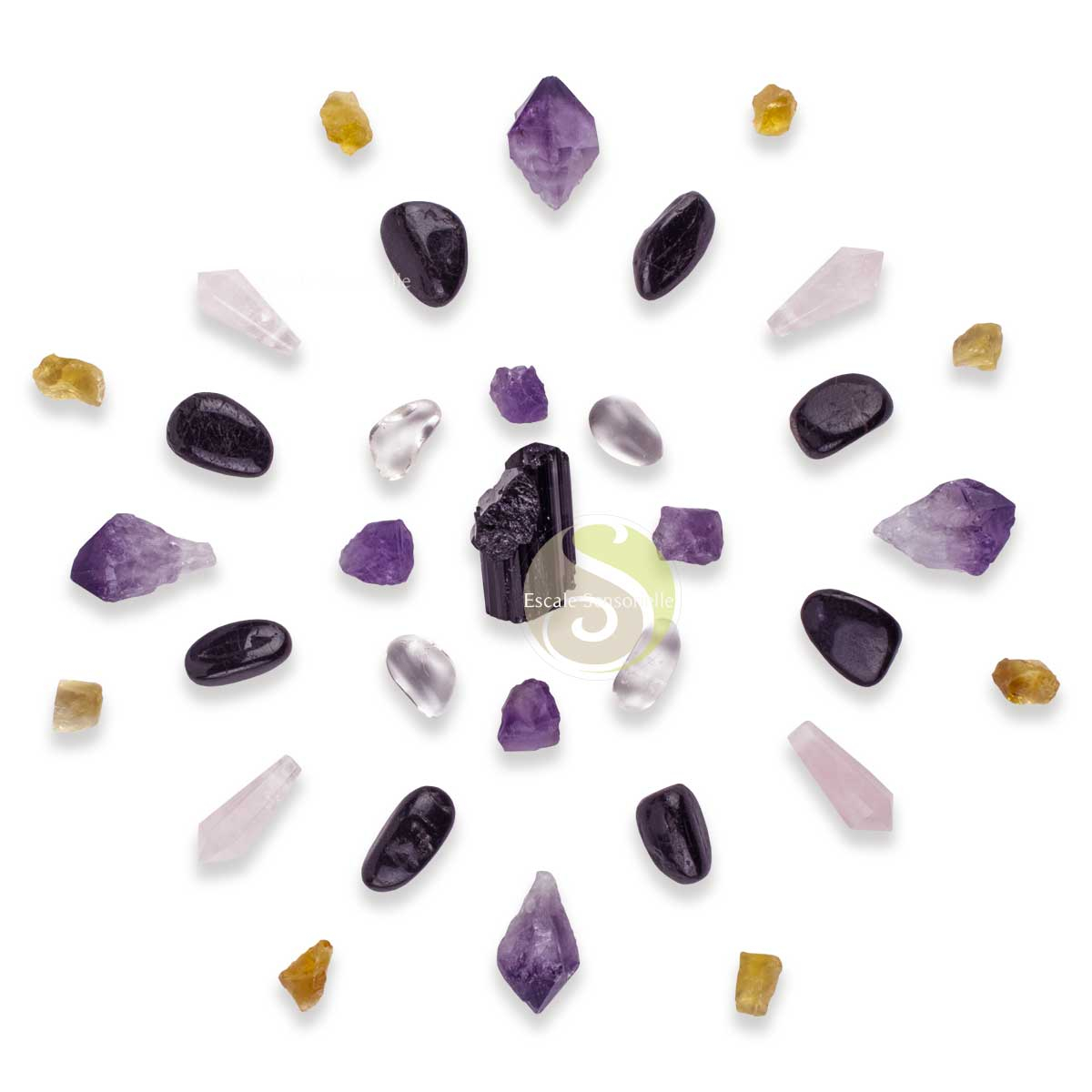 Mandala unique pierre minérale naturelle tourmaline améthyste cristal de roche