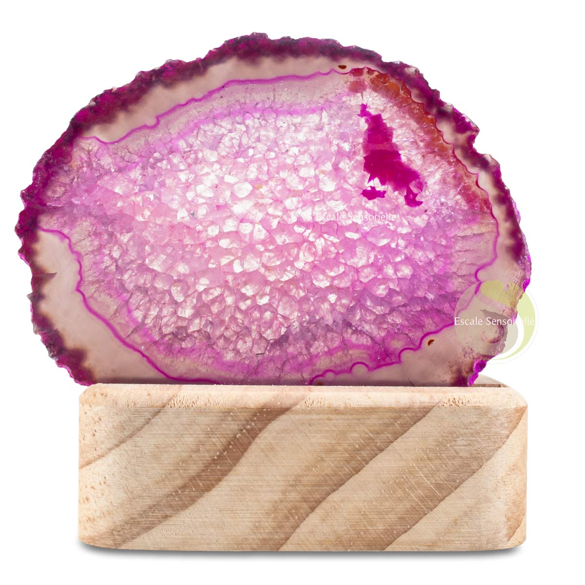 Photophore pierre minérale agate rose clair lithophanie naturel