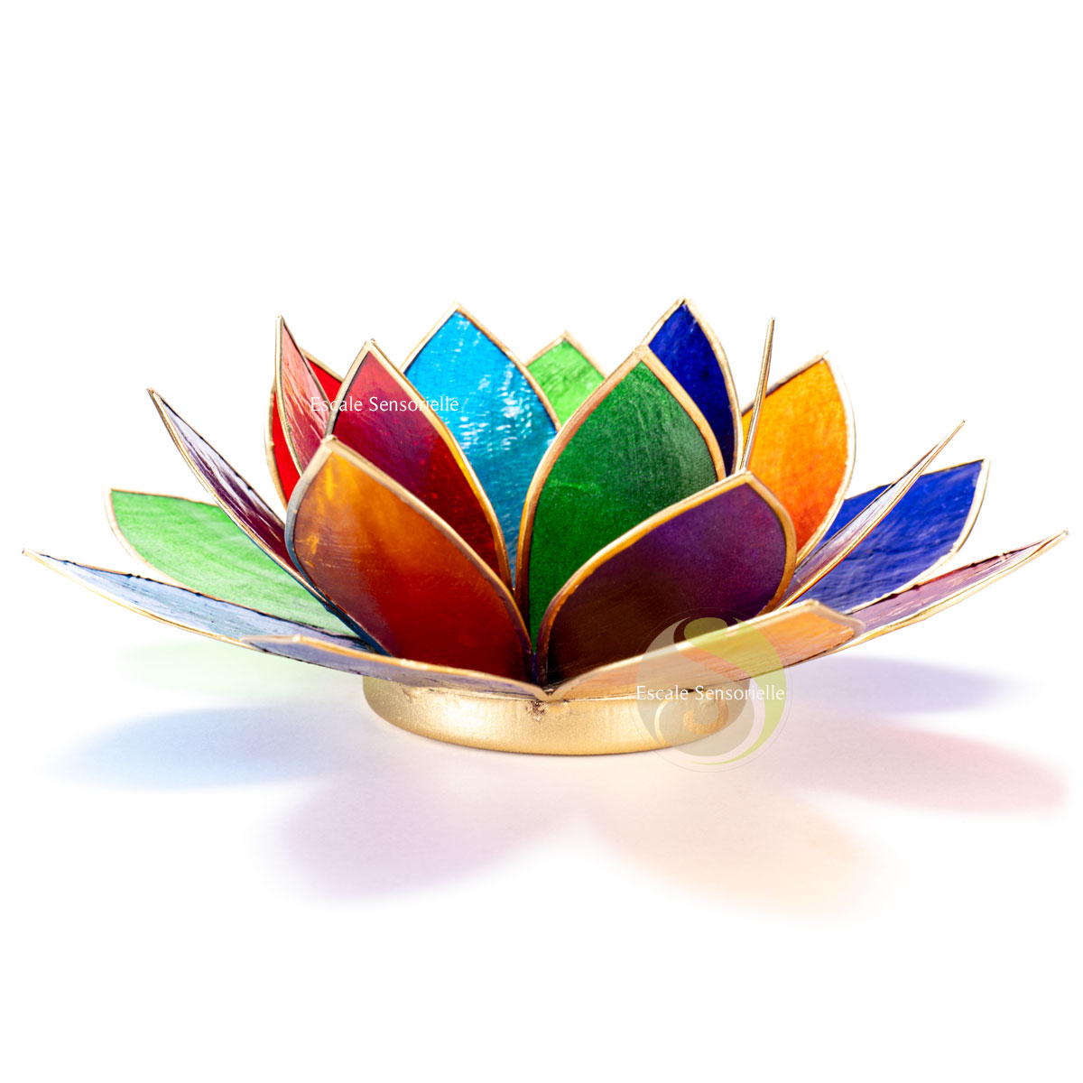 Photophore fleur de lotus en coquille de Capiz multicolore