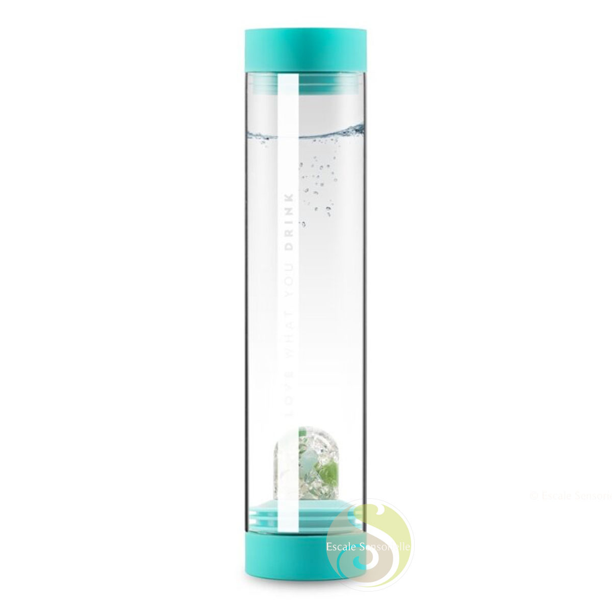 Sana flow ocean blue carafe avec pierres minérales et filtre fleur de vie inox