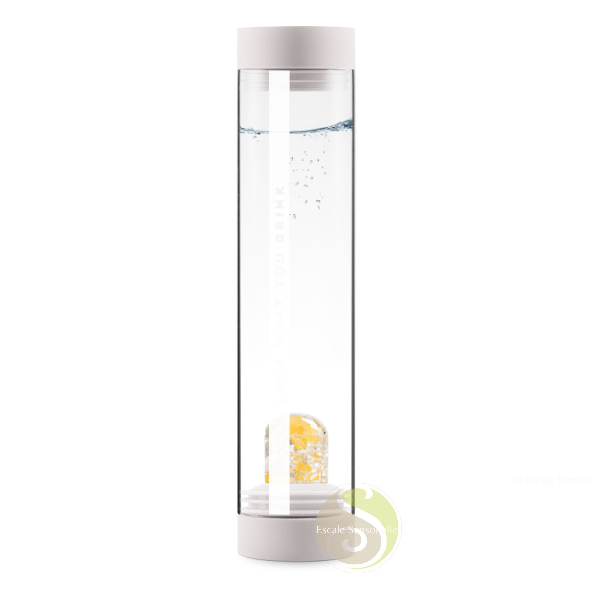 Sana joy cloud white carafe avec pierres minérales et filtre fleur de vie inox