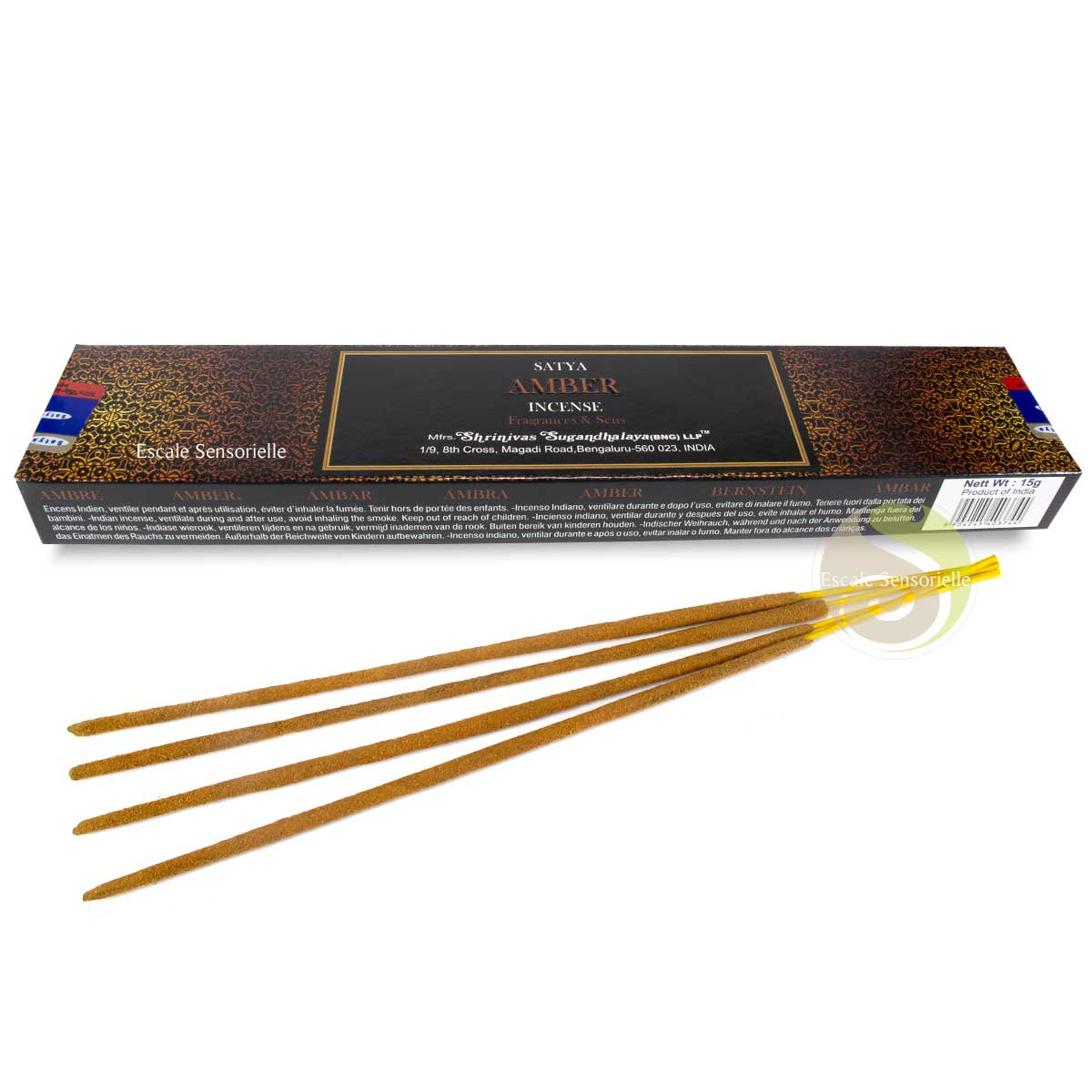Encens ambre Satya indien suave et chaud apporte calme, force et équilibre