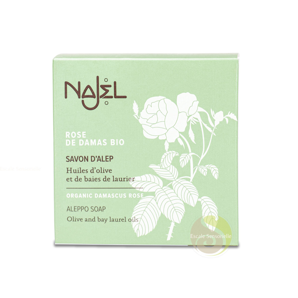 Savon d'Alep rose de Damas bio Najel 100g à huile d'olive baies de laurier