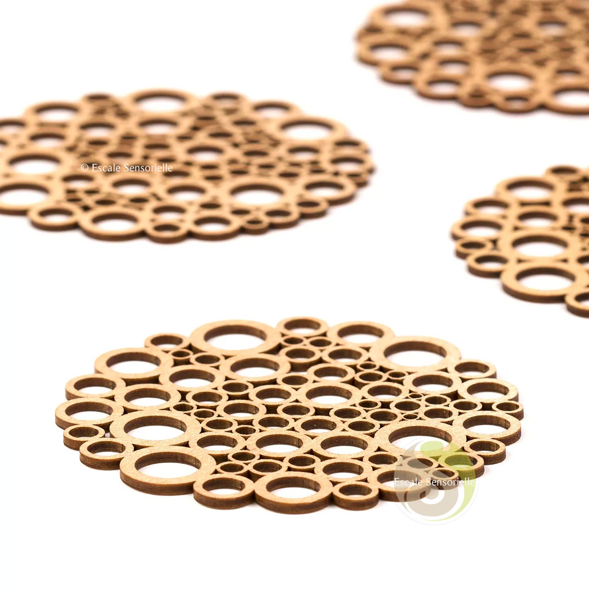 Sous-verre en bois bulle de diamètre 10 cm en bouleau naturel