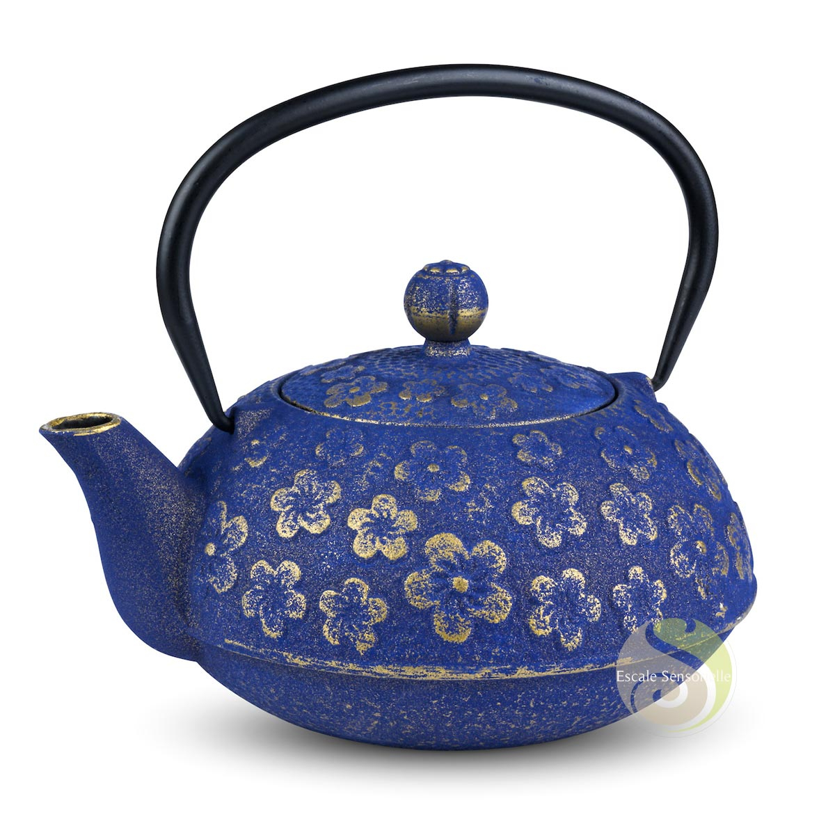 Théière sakura bleu nuit et or  fonte émaillée 900ml filtre amovible inoxydable