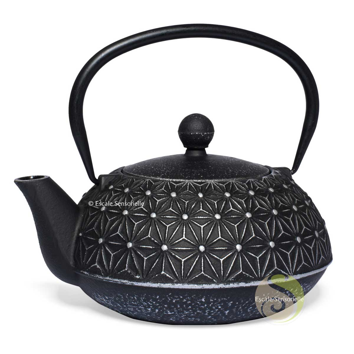 Achat théière tetsubin fonte émaillée noir asanoha filtre amovible