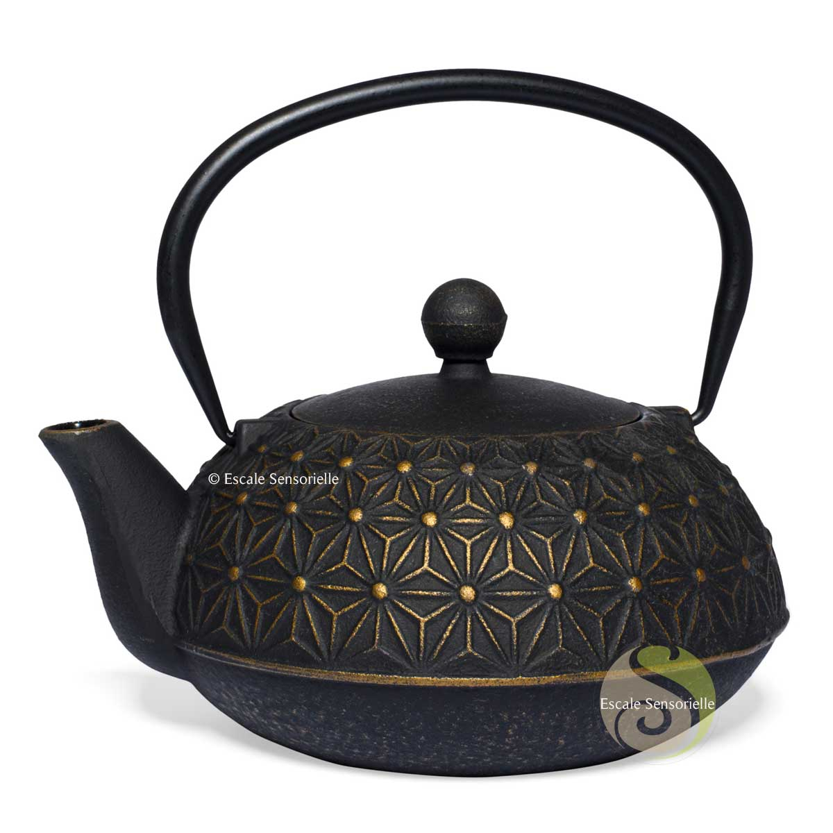 Théière en fonte style japonais émaillée noir asanoha 900ml émaillée