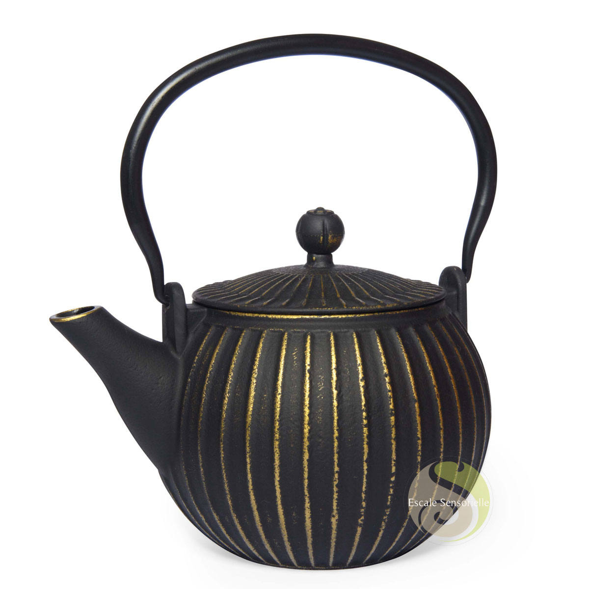 Théière 1200ml noir et or Seto en fonte émaillée filtre amovible inoxydable