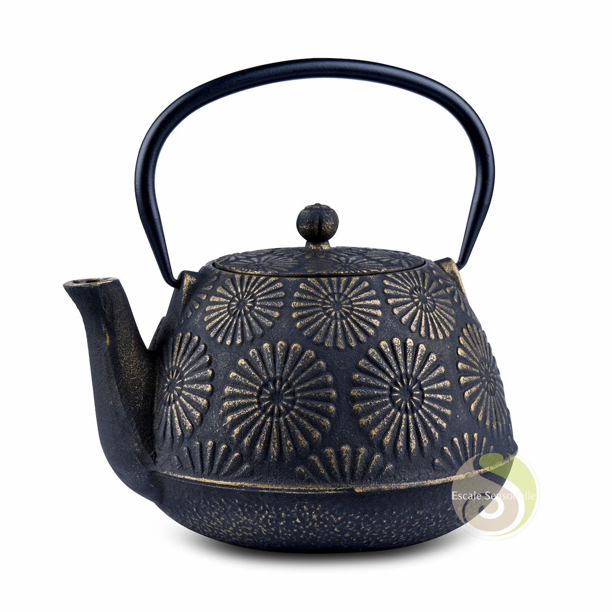 Théière Haiku en fonte émaillée noir et or 1200ml