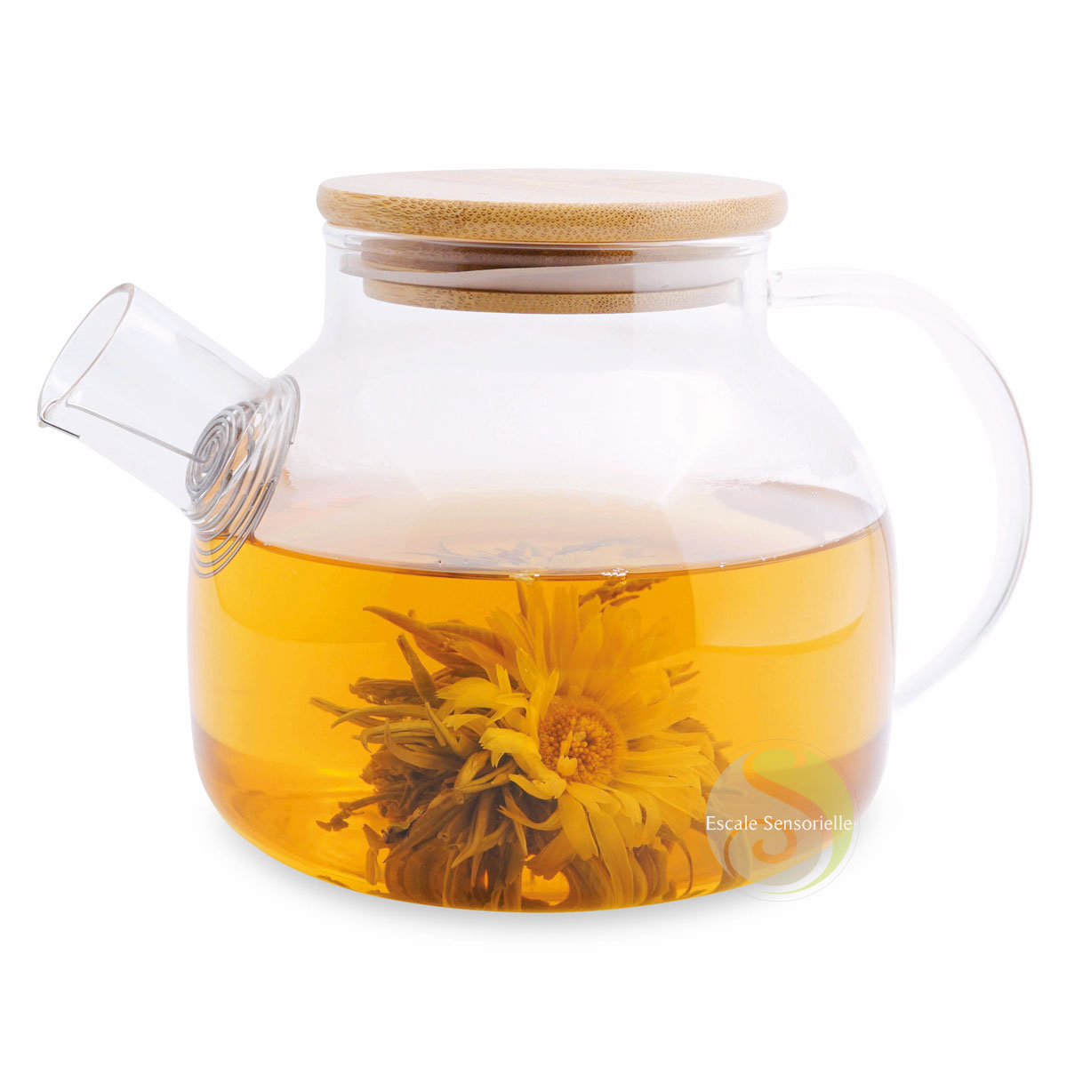 Théière couvercle bois en verre 850ml filtre amovible inoxydable
