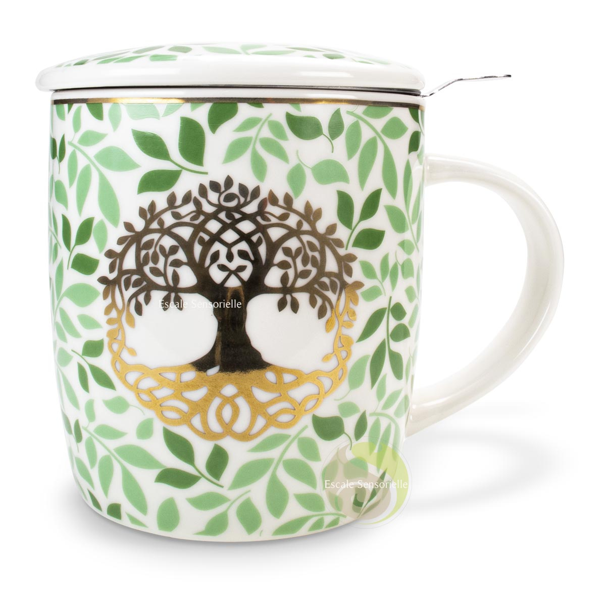 Tasse à thé arbre de vie en céramique 3 pièces avec filtre inox amovible
