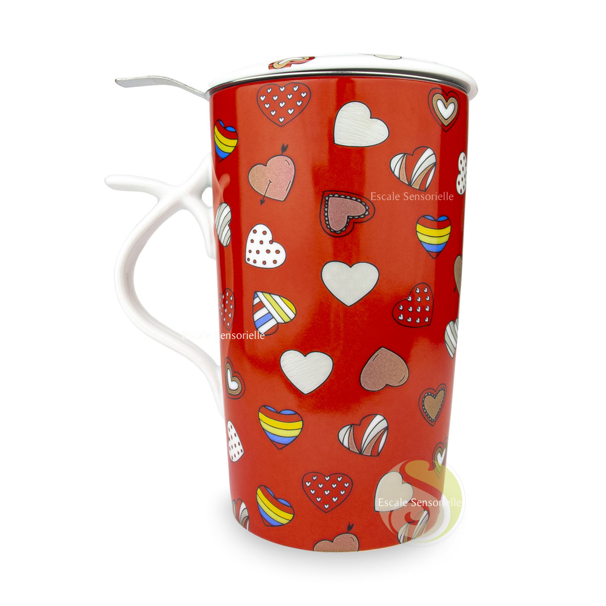 Tisanière enni rouge céramique anse ergonomique filtre inox