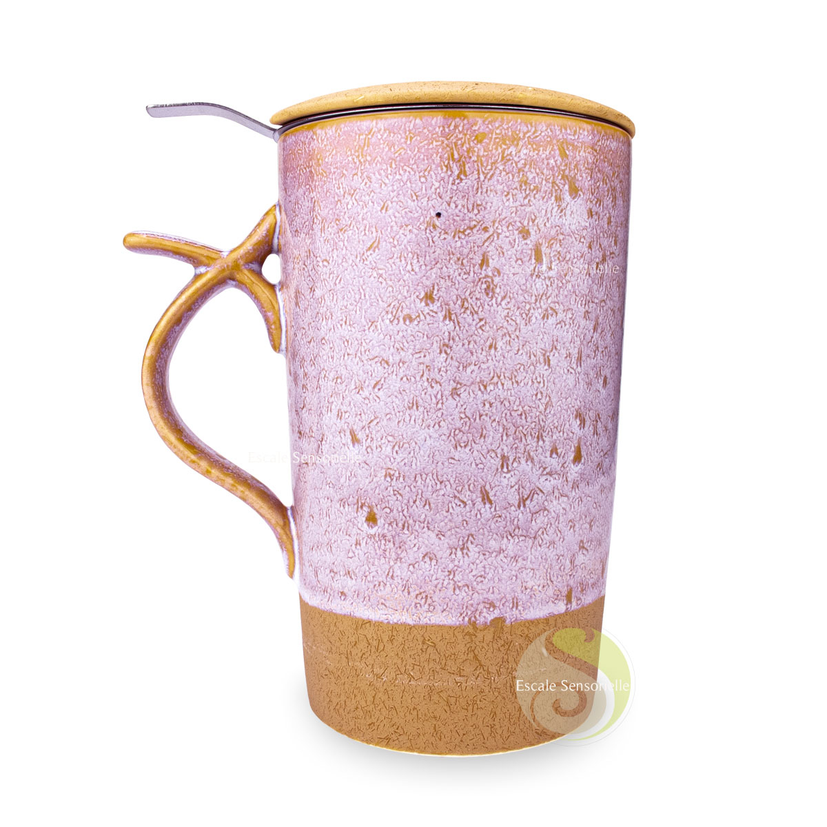 Tisanière Marlin rose céramique double paroi poignée ergonomique filtre inox