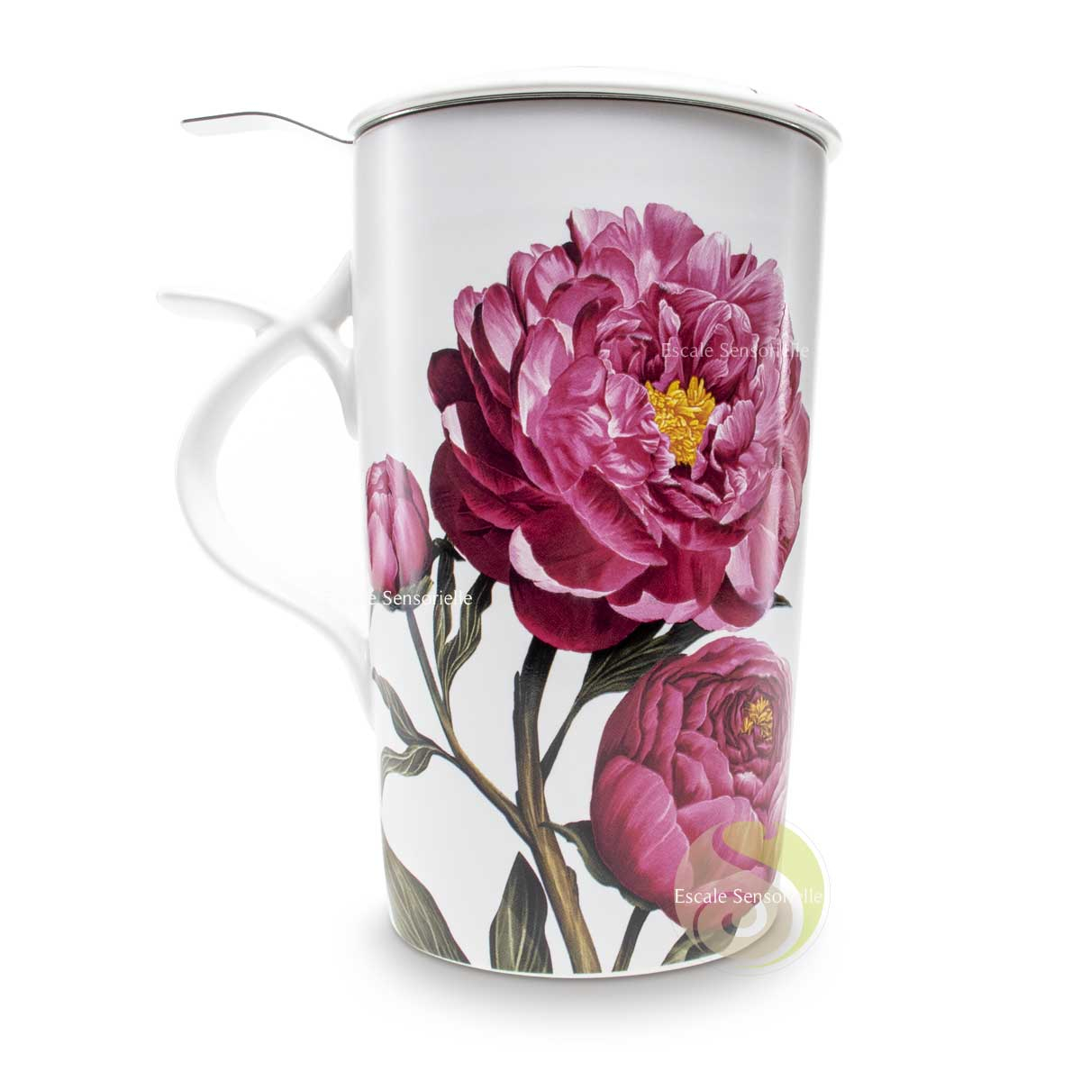 Tisanière céramique peonia rose avec anse et filtre amovible 400ml