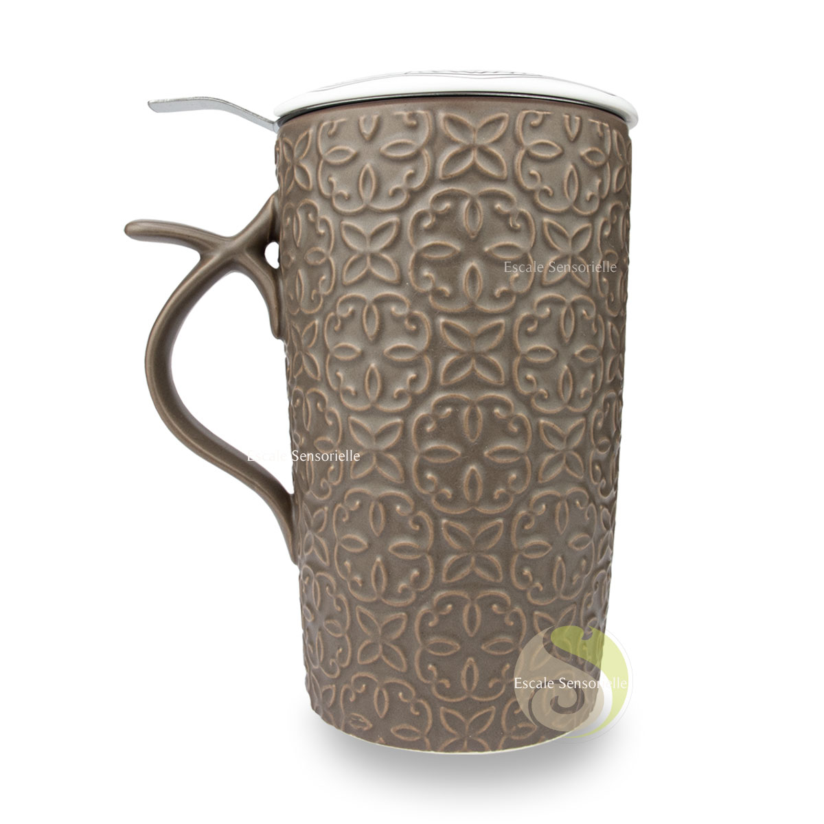 Tisanière raja brun céramique anse ergonomique filtre inox