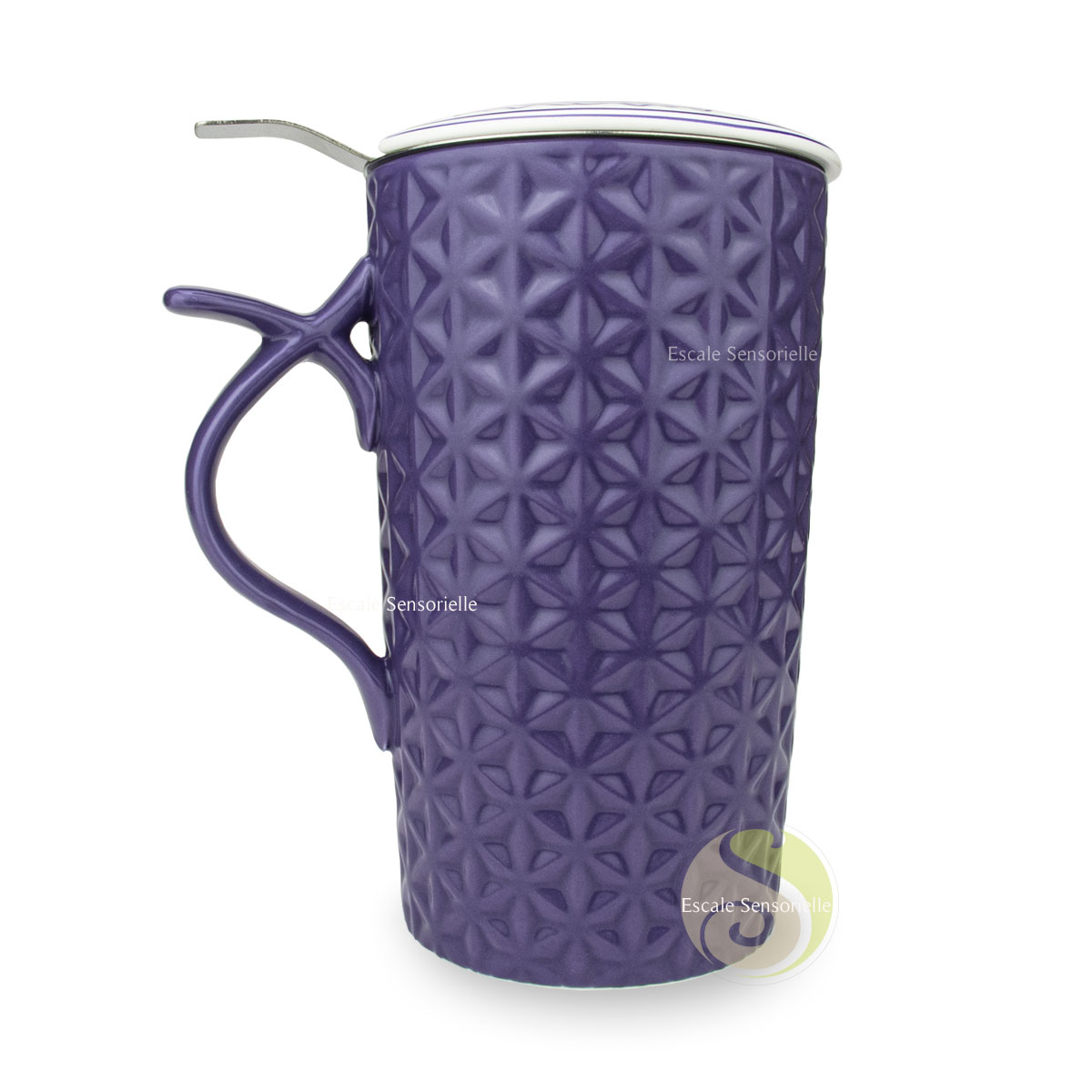 Tisanière skadi mauve céramique anse ergonomique filtre inox