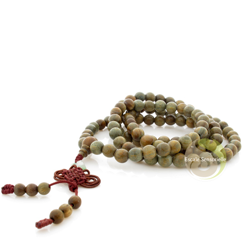 Mala nœud infini tibétain chapelet 108 perles bois de santal