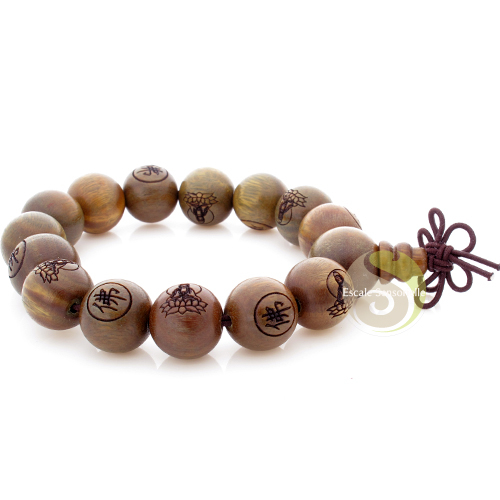 Bracelet tibétain bouddha mala gravé bois de santal