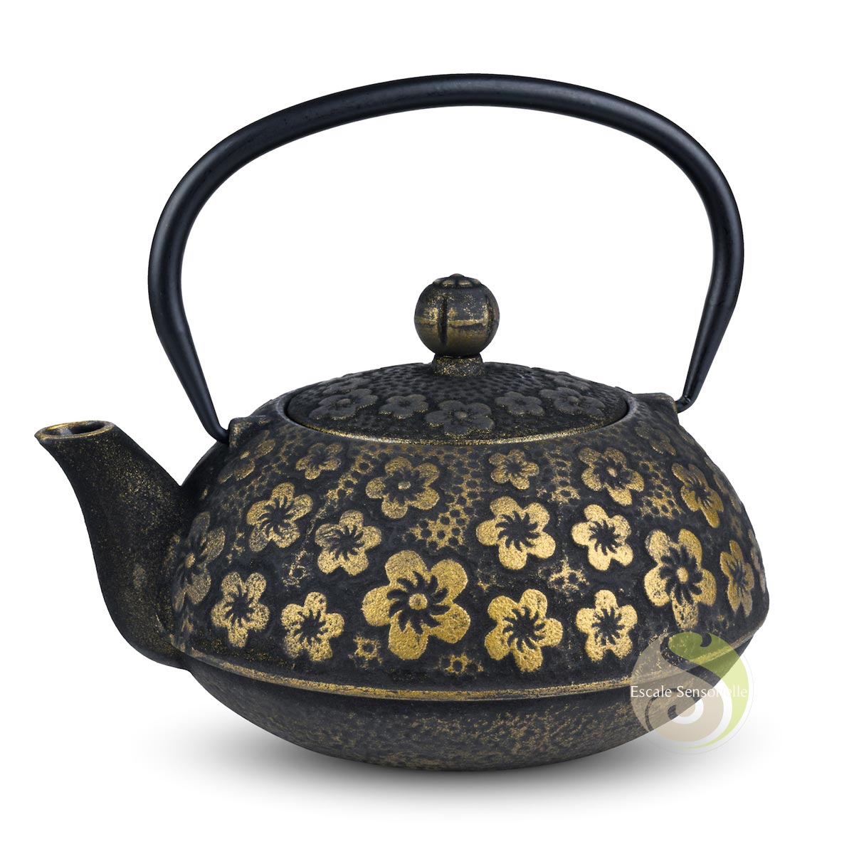 Théière fonte sakura noir et or émaillée 900ml fabrication artisanale ...